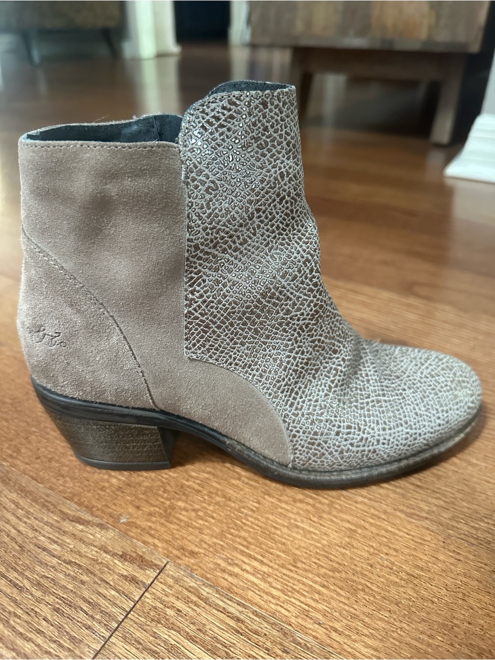 Taupe Suede & Textured Ankle Boot - Bos&Co Women's Taupe Bootie